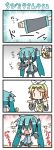  4koma chibi_miku comic dual_wielding evil_grin evil_smile grin hatsune_miku kagamine_rin minami_(colorful_palette) rubber_band shaking silent_comic smile sweat trembling turn_pale vocaloid x_x |_| 