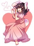  01jou barefoot black_hair bunny_ears carrot feet hands heart heart_hands inaba_tewi onoe_junki open_mouth rabbit_ears red_eyes short_hair solo tail touhou 