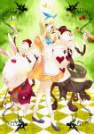  alice_in_wonderland apron bad_id blonde_hair blue_eyes bunny card card_creature cauldron dress hair_ribbon hat heart rabbit ribbon shirousagi top_hat white_rabbit 