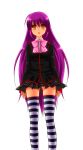  futaki_kanata highres little_busters!! long_hair nekokan. plaid plaid_skirt purple_hair school_uniform skirt striped striped_legwear striped_thighhighs tartan thigh-highs thighhighs zettai_ryouiki 