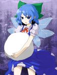  blue_eyes blue_hair cirno highres ribbon snowball solo touhou tsumidango wings 