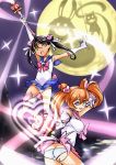  bad_id bishoujo_senshi_sailor_moon black_hair blue_eyes breasts charlotte_e_yeager cosplay fang flat_chest francesca_lucchini fuyu_no_kiatsuhaichi green_eyes highres magical_girl multiple_girls orange_hair panties parody sailor_chibi_moon sailor_chibi_moon_(cosplay) sailor_moon sailor_moon_(cosplay) silhouette_demon strike_witches striped striped_panties twintails underwear white_panties 