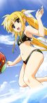  absurdres bikini blonde_hair fate_testarossa highres long_hair long_image lyrical_nanoha mahou_shoujo_lyrical_nanoha nyantype official_art open_mouth red_eyes solo stick_poster swimsuit tall_image twintails very_long_hair water 
