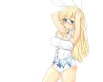  animal_ears blonde_hair bunny_ears bunnygirl cleavage glasses itou_ikuri katsuragi long_hair rabbit_ears senran_kagura white 