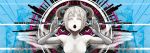  1girl armpits breasts closed_eyes collarbone engrish grey_skin highres horns open_mouth original pointy_ears ranguage short_hair solo topless white_hair wolf_(inunejiro) 
