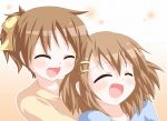 ^_^ brown_hair bust closed_eyes hirasawa_ui hirasawa_yui k-on! kagerou_(kers) multiple_girls open_mouth ponytail short_hair siblings sisters smile 