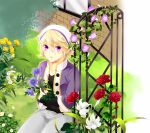 alternate_costume blonde_hair flower garden hat ivan_karelin jacket purple_eyes purple_jacket sakuya-t solo tiger_&amp;_bunny violet_eyes 