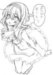  1girl alice_margatroid ascot blush dress hairband highres jalapeno_chips lineart long_sleeves monochrome open_mouth short_hair solo touhou translated uro 