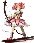  bow bow_(weapon) bubble_skirt dress hair_bow kaname_madoka magical_girl mahou_shoujo_madoka_magica pink_eyes pink_hair short_twintails solo twintails weapon white_background zuro 