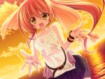  bra dai_ni_ongakushitsu_e_youkoso! dai_ni_ongakushitsu_e_youkoso!! game_cg kana_sakiragi long_hair pink_hair see_through sunset tagme_(character) underwear water yellow_eyes 