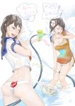  amatiz ass battle breasts brown_eyes brown_hair cleavage copyright_request fish grey_eyes hose japan long_hair making_of multiple_girls panties personification school_uniform serafuku taiwan translated translation_request underwear water_gun white_panties wink 