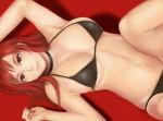  1girl bikini breasts highres long_hair lying maou_(maoyuu) maoyuu_maou_yuusha moekyon on_back red_eyes redhead solo swimsuit 