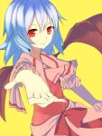 absurdres ascot bat_wings bigright-orz blue_hair breasts highres looking_at_viewer red_eyes remilia_scarlet ribbon short_hair short_sleeves smile solo touhou wings 
