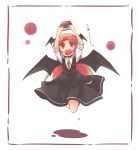  arms_up bat_wings book dress_shirt fang frame head_wings jumping koa_(phrase) koakuma long_hair necktie open_mouth red_eyes red_hair redhead shirt skirt smile solo touhou translated very_long_hair vest viva!! wings 