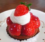  bad_id cream dessert dish food fruit granada no_humans photorealistic still_life strawberry 