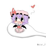  bat_wings black_eyes blush fang hat heart lowres open_mouth purple_hair rebecca_(keinelove) red_eyes remilia_scarlet rice_spoon short_hair solo spoon touhou wings 