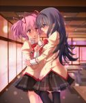  :o akemi_homura alternate_legwear amayofuu black_hair black_legwear blue_eyes blush hairband hand_on_another&#039;s_face hand_on_another's_face juliet_sleeves kaname_madoka long_hair long_sleeves mahou_shoujo_madoka_magica multiple_girls pink_hair pleated_skirt puffy_sleeves red_eyes school_uniform skirt thigh-highs thighhighs yuri 