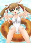  brown_hair dog_days foreshortening fuuma_nagi green_eyes highres long_hair one-piece_swimsuit rebecca_anderson swimsuit twintails 