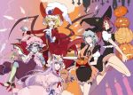  :d alternate_costume animal_ears bat_wings blonde_hair blue_eyes braid cat_ears cosplay dress fang flandre_scarlet flower green_eyes halloween hat high_heels highres hong_meiling hook izayoi_sakuya jack-o&#039;-lantern jack-o'-lantern long_hair maid_headdress multiple_girls open_mouth patchouli_knowledge paws pirate pumpkin purple_eyes purple_hair red_eyes red_hair redhead remilia_scarlet ribbon ritz_(h322) rose shoes short_hair silver_hair smile star sword touhou twin_braids violet_eyes weapon wings witch_hat zombie 