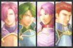  armor column_lineup fire_emblem fire_emblem:_mystery_of_the_emblem green_eyes green_hair hair_over_one_eye kinoeneko male multiple_boys pink_eyes pink_hair purple_eyes red_eyes red_hair redhead roshea sedgar short_hair violet_eyes vyland wolf_(fire_emblem) 