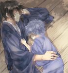  black_hair child gintama hijikata_toushirou japanese_clothes kimono long_hair maruki_(punchiki) multiple_boys ponytail punchiki sakata_gintoki silver_hair sleeping teenage time_paradox young yukata 