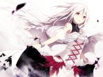  bare_shoulders cross dress flower hijiri_(resetter) long_hair looking_at_viewer original pointy_ears red_eyes shirt solo white_shirt wings 