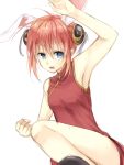  animal_ears bare_shoulders blue_eyes bun_cover bunny_ears china_dress chinese_clothes double_bun fighting_stance gintama hair_bun kagura_(gintama) kemonomimi_mode maruki_(punchiki) orange_hair punchiki rabbit_ears short_hair 