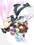  :d animal_ears ass boots bow brown_eyes brown_hair cat_ears falling garters gun hair_bow highres looking_at_viewer machine_gun open_mouth phantasy_star phantasy_star_online_2 ribbon settyaro smile solo thigh_boots thighhighs thousand_rim upside-down upskirt weapon 