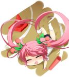  ahoge cherry chibi closed_eyes eyes_closed fallen_down falling food fruit hatsune_miku long_hair n39 open_mouth pink_hair relay_baton relay_race sakura_miku socks solo track track_and_field traffic_cone twintails very_long_hair vocaloid 