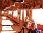  1girl bag closed_eyes couple english eyes_closed hand_holding holding_hands italian kneehighs necktie nia_teppelin short_hair simon sitting smile tengen_toppa_gurren_lagann train train_interior truth young 