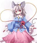  animal_ears cosplay fuuen_(akagaminanoka) grey_hair hairband heart komeiji_satori komeiji_satori_(cosplay) long_sleeves looking_at_viewer mouse_ears mouse_tail nazrin open_mouth outstretched_arms red_eyes shirt skirt solo tail third_eye touhou wide_sleeves 