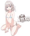  3girls between_legs bikini earrings eyebrows_visible_through_hair flat_chest grey_hair hand_between_legs idolmaster idolmaster_shiny_colors izumi_mei jewelry mayuzumi_fuyuko micro_bikini multiple_girls open_mouth serizawa_asahi short_hair side-tie_bikini simple_background sitting striped striped_bikini swimsuit u2_(user_pupx8327) wariza 