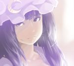  1girl bust crescent hat kuro_oolong patchouli_knowledge purple_eyes purple_hair solo touhou violet_eyes 