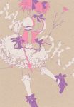 arrow bow bow_(weapon) bubble_skirt flower frills grin hair_bow kaname_madoka kneehighs kotake_(tuvaru) looking_back magical_girl mahou_shoujo_madoka_magica pink_eyes pink_hair rose short_twintails smile solo twintails weapon 