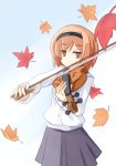  brown_eyes brown_hair gunslinger_girl henrietta instrument leaf revision sai_(bankoru) short_hair simple_background skirt solo violin 