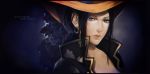  black_hair blue_eyes character_name earrings felice hat jewelry lips long_hair nico_robin one_piece one_piece_film_z realistic solo title_drop 