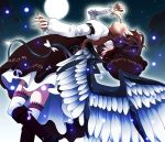  boots excel_(shena) feathered_wings fingernails hat lace lace-trimmed_thighhighs long_fingernails musical_note mystia_lorelei night profile short_hair solo thigh-highs thighhighs touhou white_legwear wings 