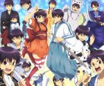  animal_costume animal_ears black_hair braid brown_eyes cat_ears crossdressinging dog_costume gintama glasses hachimaki headband japanese_clothes kimono maruki_(punchiki) multiple_boys multiple_persona punchiki shimura_shinpachi twin_braids 