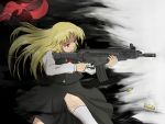  arx-160 assault_rifle bad_hands blonde_hair bullet derivative_work ex-rumia finger_on_trigger gun long_hair red_eyes ribbon rumia solo touhou traditional_media tsunozemi weapon 