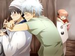  2boys black_hair blue_eyes brown_eyes bun_cover cooking dog double_bun gintama glasses head_scarf japanese_clothes kagura_(gintama) maruki_(punchiki) multiple_boys punchiki red_hair redhead sadaharu sakata_gintoki shimura_shinpachi silver_hair 