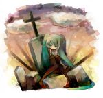  detached_sleeves grave haru_(oomr005) hatsune_miku highres sitting solo tombstone vocaloid 