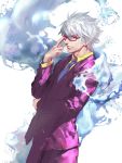  1boy adjusting_glasses formal gintama glasses hangleing sakata_gintoki silver_hair solo suit water white_hair 