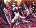  armor black_hair black_wings blush breasts bursting_breasts cleavage feathers large_breasts large_wings long_hair midriff mikan_(5555) navel otome_tensei_grimoire_den purple_eyes shield shoulder_pads solo violet_eyes wings 