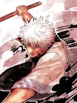  bokken gintama japanese_clothes red_eyes sakata_gintoki shaku_(gekirin) solo sword weapon white_hair wooden_sword 