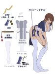 absurdres breasts brown_hair bula choker cleavage dead_or_alive dressing flat_color fundoshi hair_down highres japanese_clothes kasumi leaning_forward long_hair ninja no_bra sash short_sleeves solo standing thigh-highs thighhighs translation_request underwear white_legwear 