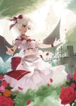  bat_wings bell_tower bow choker cross flower grave hat nanahara_fuyuki navel open_mouth petals pocket_watch red_eyes remilia_scarlet short_hair solo tears touhou watch white_hair wings 