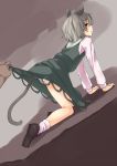  all_fours animal_ears capelet dress dress_lift grey_hair looking_back mokoke mouse_ears mouse_tail nazrin open_mouth panties red_eyes short_hair solo tail touhou underwear 