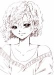  1girl looking_at_viewer lowres monochrome off_shoulder solo wavy_hair 