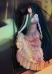  black_rock_shooter_(character) breasts cleavage dress end_(wzjwll) hatsune_miku large_breasts long_hair reflection vocaloid window 
