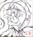  bow capelet hat hat_bow monochrome nagae_iku ribbon shawl shikishi short_hair skirt solo touhou yoshixi 